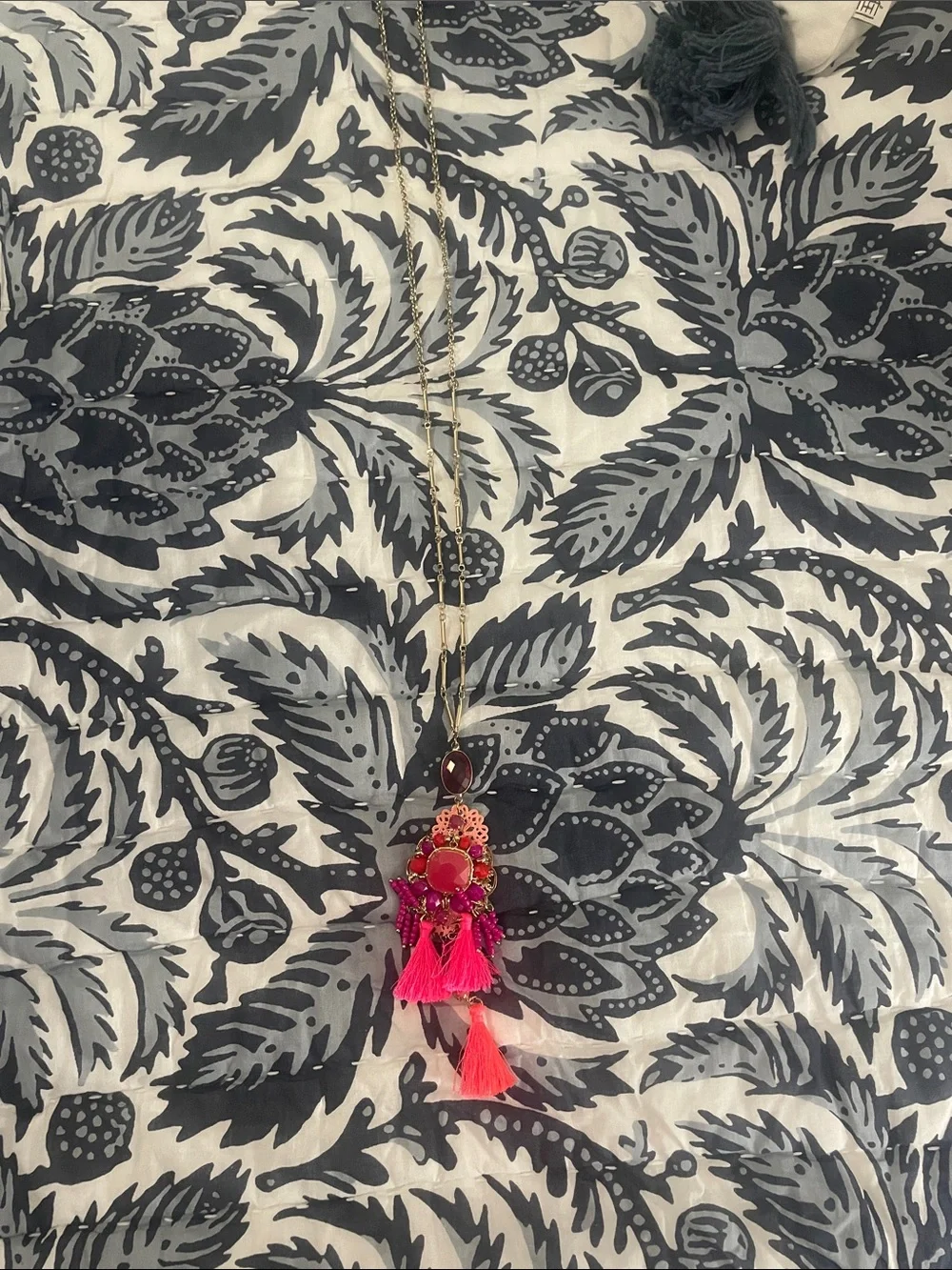 Lilly Pulitzer Hot Pink and Coral Tassel Pendant Necklace